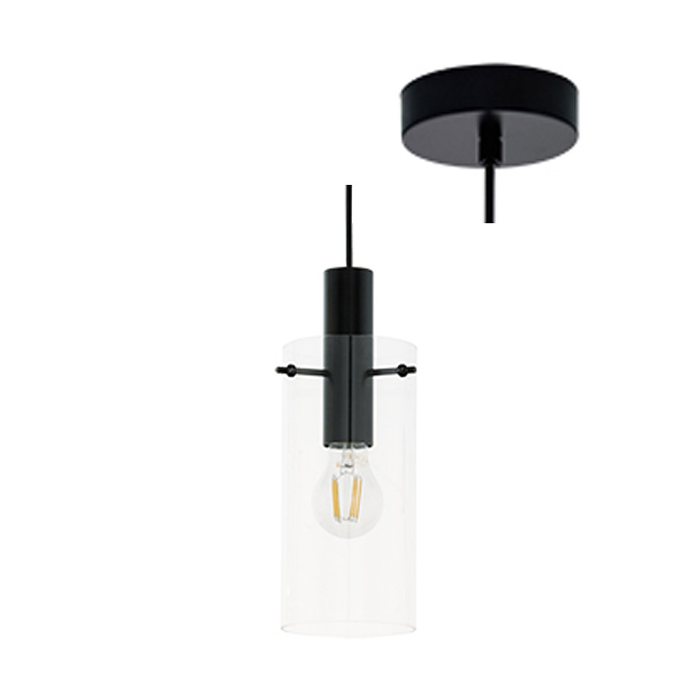 Montefino Pendant 1L 60w E27 Black/Glass (P1063)
