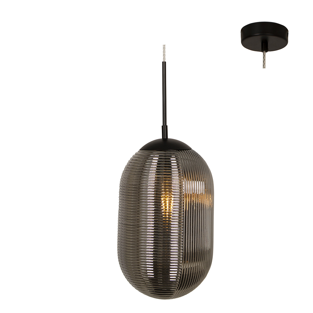 Pendant Glass 225 E27 Matt Black/Smokey Grey (P1103)