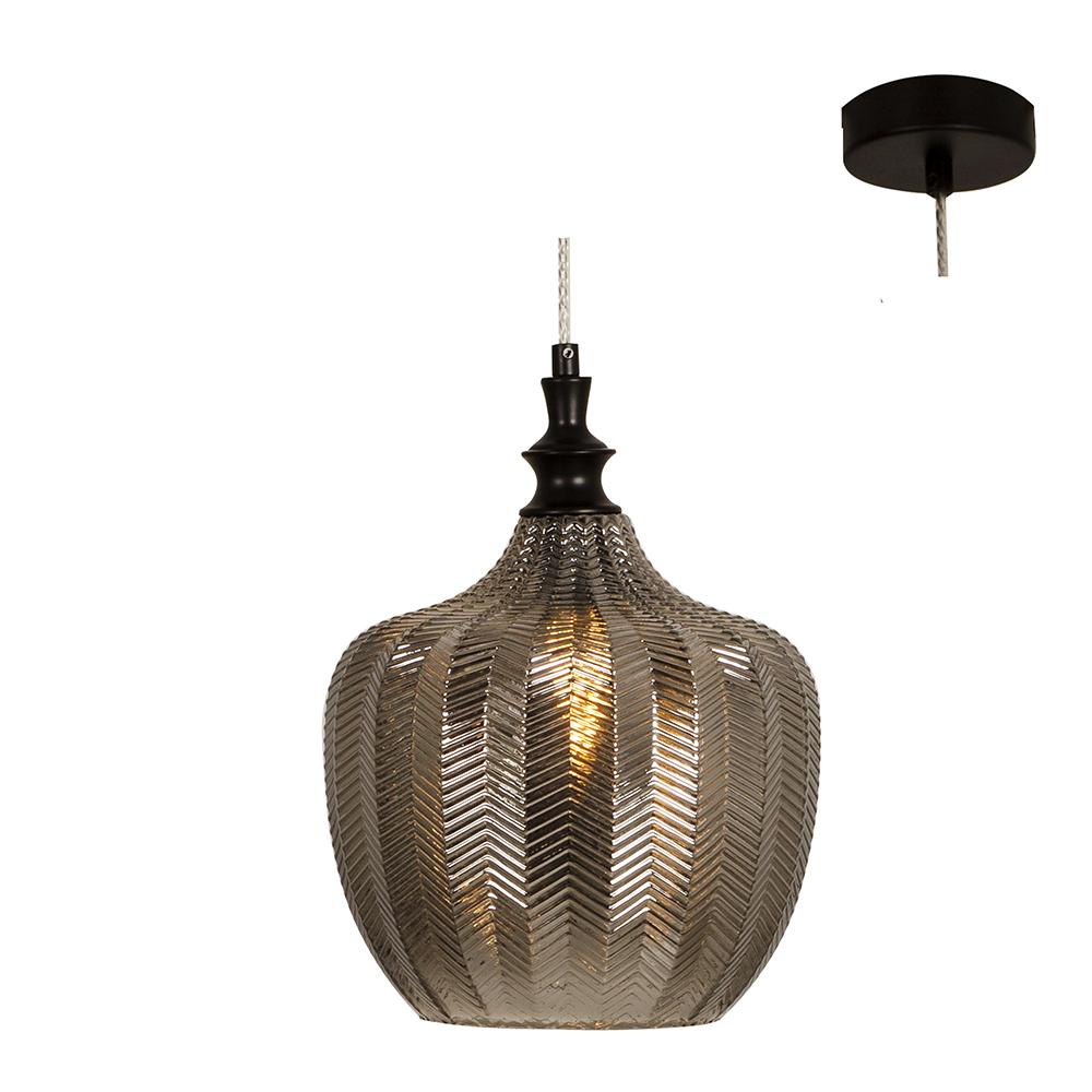 Pendant Glass 240 E27 Matt Black/Smokey Grey (P1104)