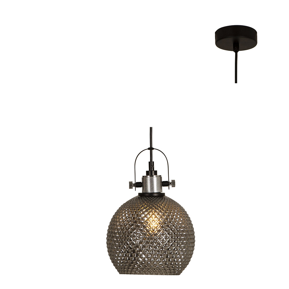 Pendant Glass 200 E27 Chrome/Smokey Grey (P1105SG)