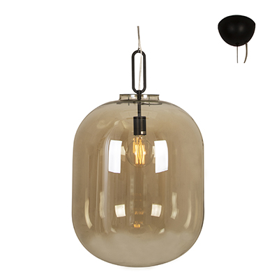 Pendant Glass 450 E27 Matt Black/Cognac (P1109CG)