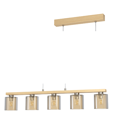 Castralvo Pendant 5L E27 28W Wood/Amber (P1119AM)
