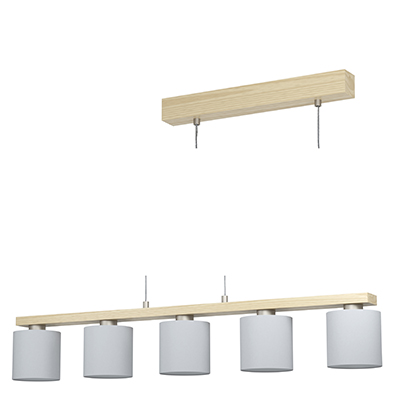 Castralvo Pendant 5L E27 28W Wood/White (P1119W)