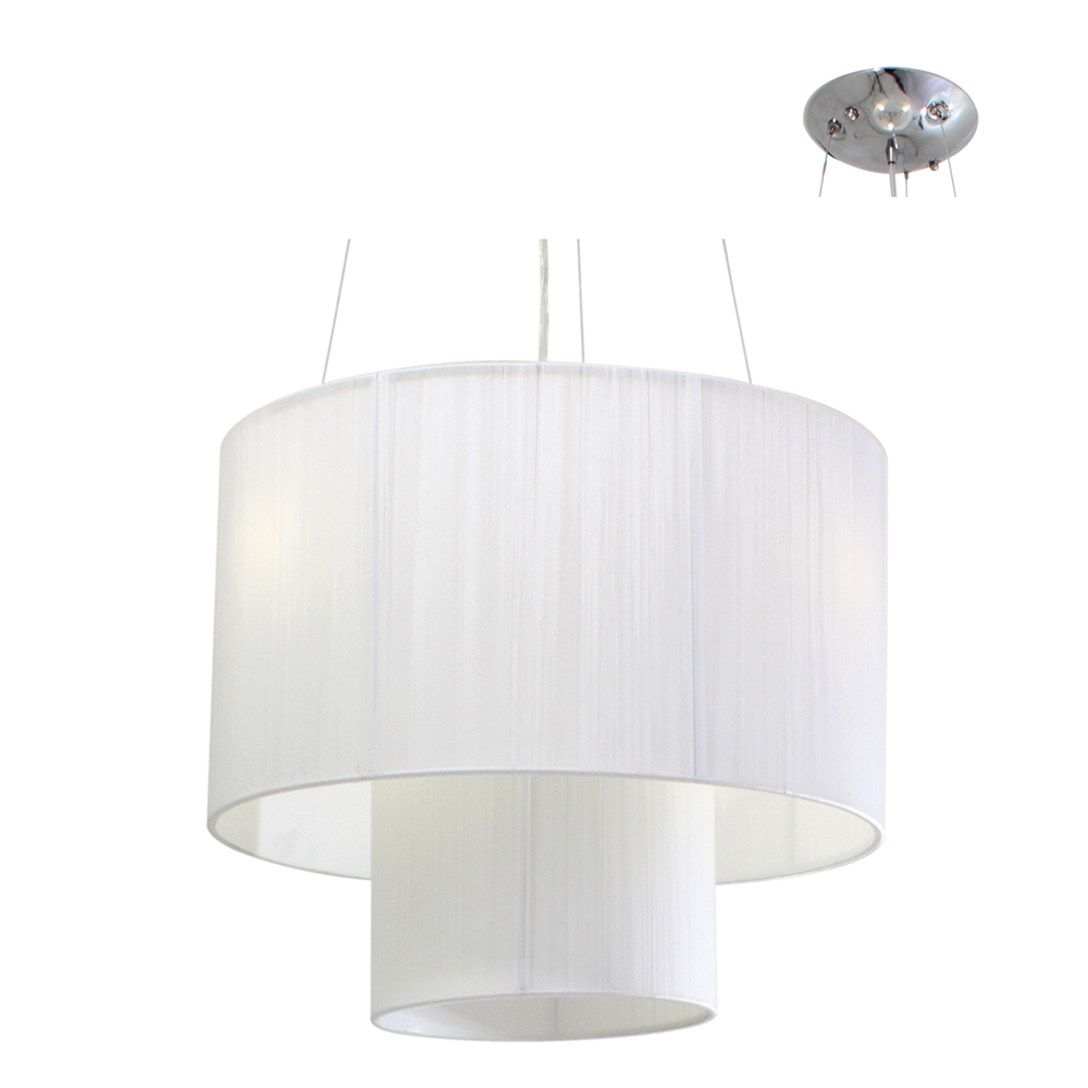 SATIN CHROME pendant with WHITE STRING TWIN SHADE ex 4xE27 40W (P367W)