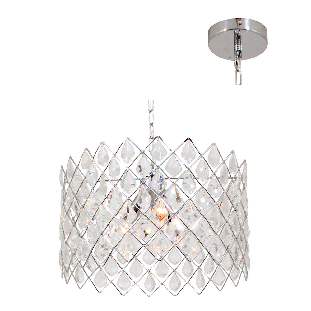 Round Chrome Crystal Pendant - Excl. 3 x  60W E14 (P374CH)