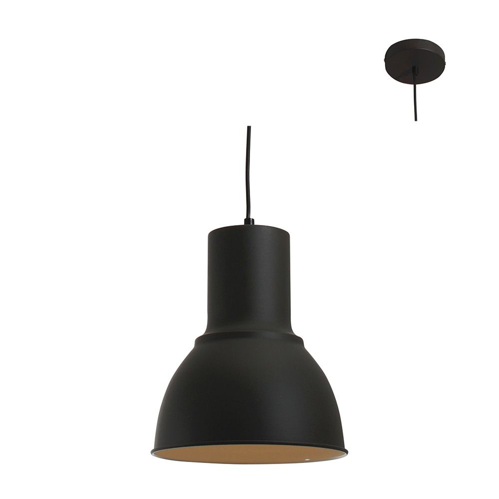 Audion Pendant 1LT Black exterior, white inner shade (220mm) - Audion Pendant 1LT Black (220mm), P476. (P476)