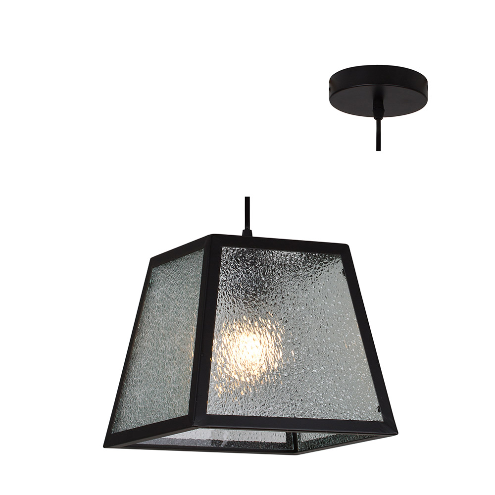 Pendant metal & glass black (P605)