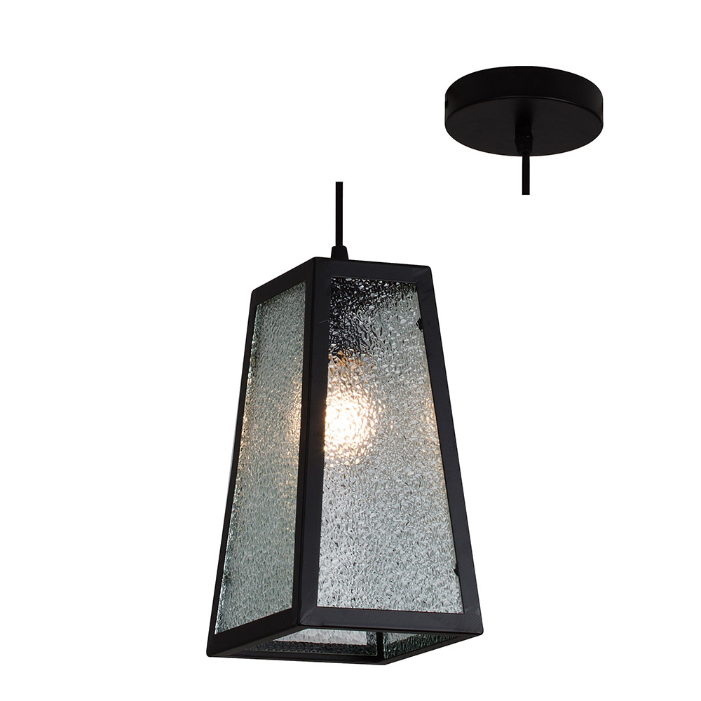 Pendant metal & glass black (P606)