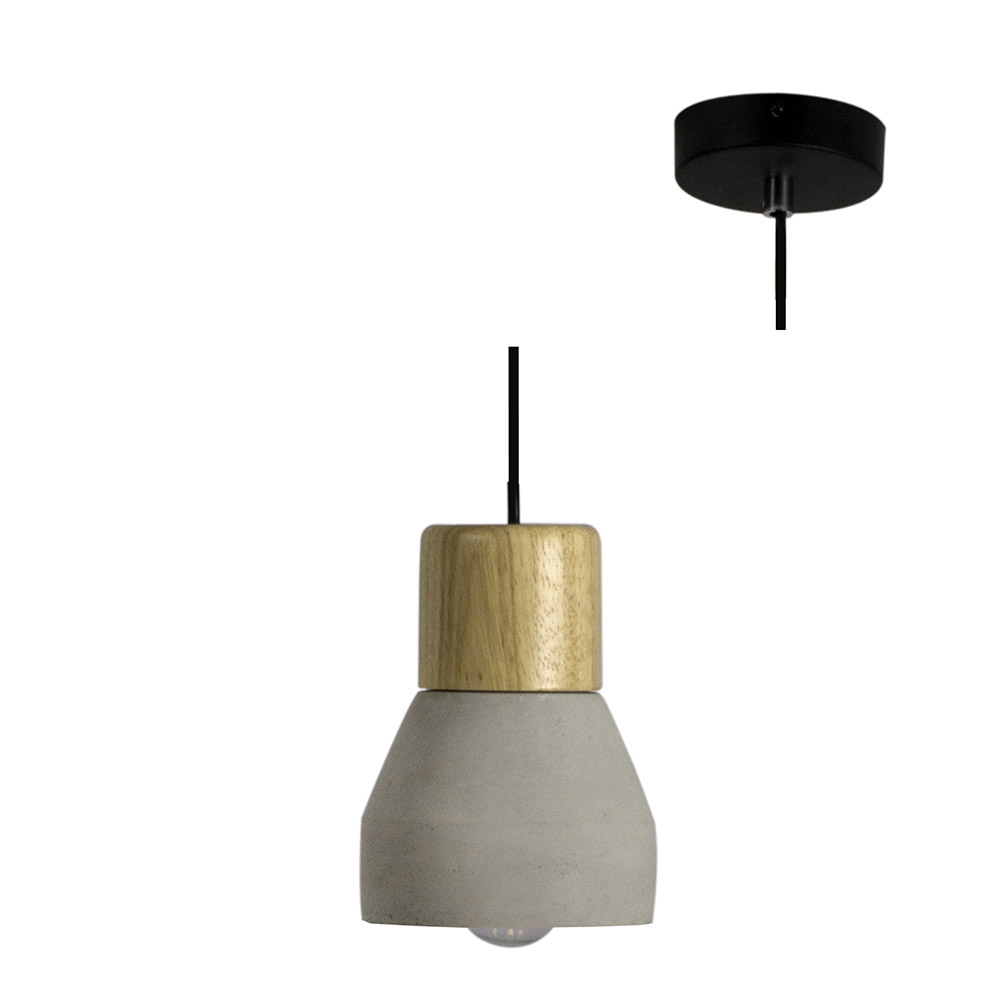 Cement & Wood Pendant - PENDANT METAL & CEMENT BLACK, P613. (P613)