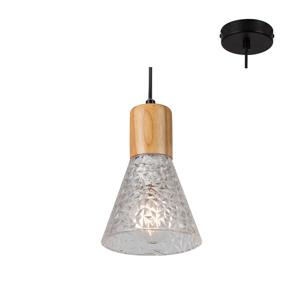 Lucca Pendant Black & Wood with Clear Glass (P927CL)