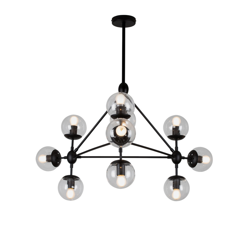 Minsk Pendant 10LT Black with Clear Glass