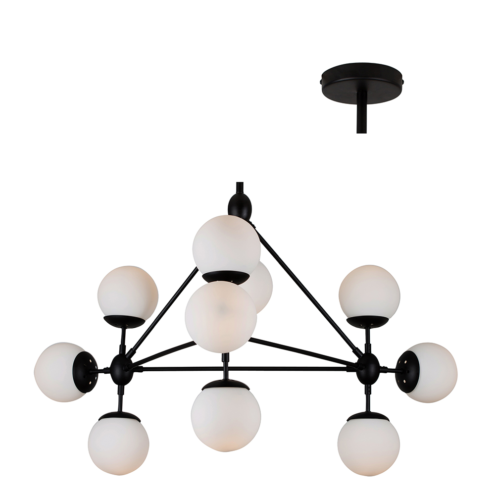 Minsk Pendant 10LT Black with White Glass (P933W)