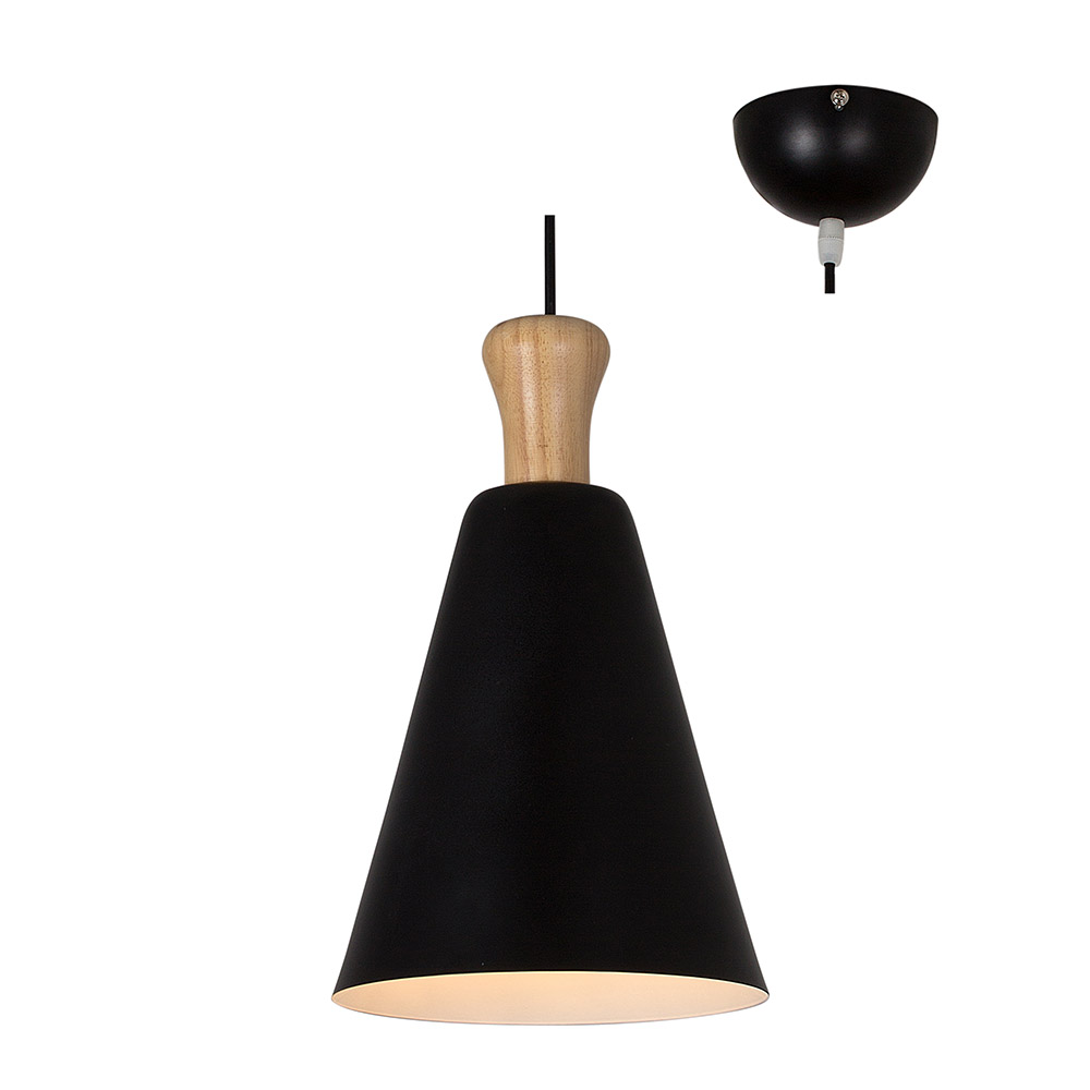 Pendant Metal & Wood Black 200mm (P955)