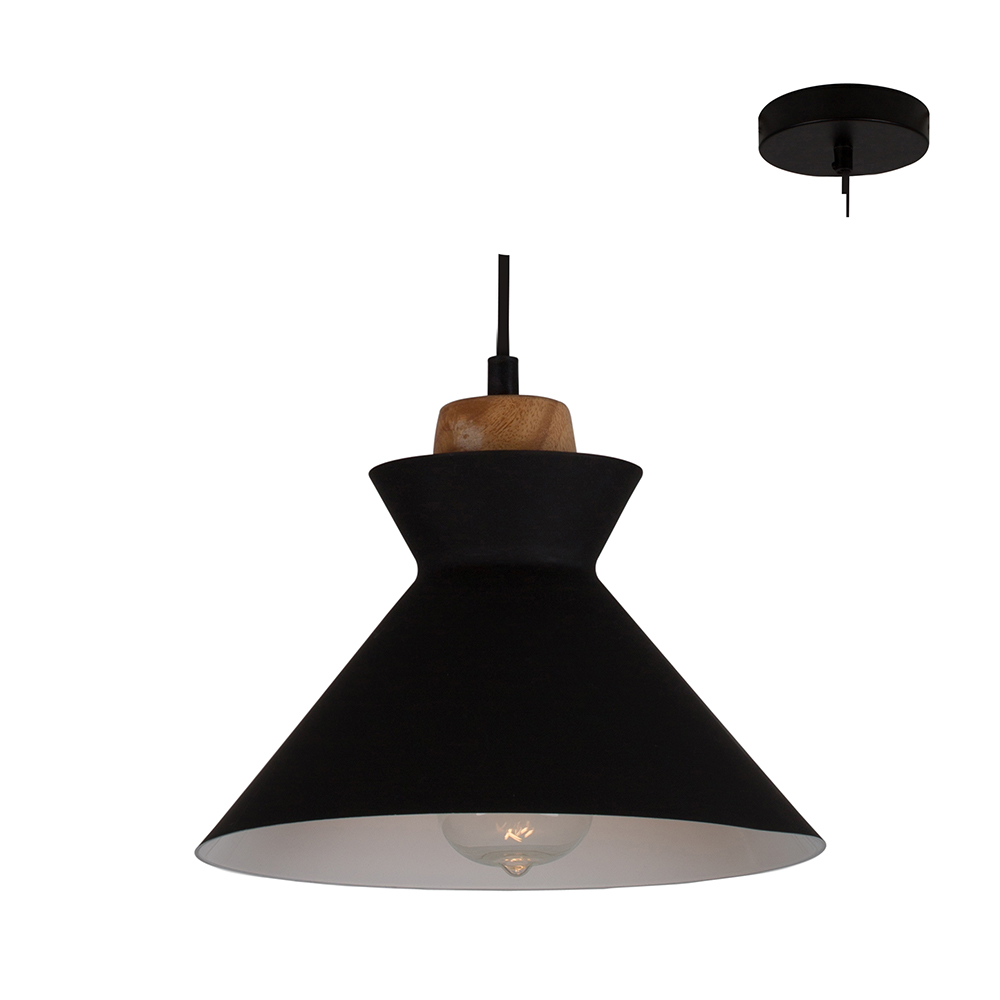 Charlotte pendant black and wood 250mm (P980B)