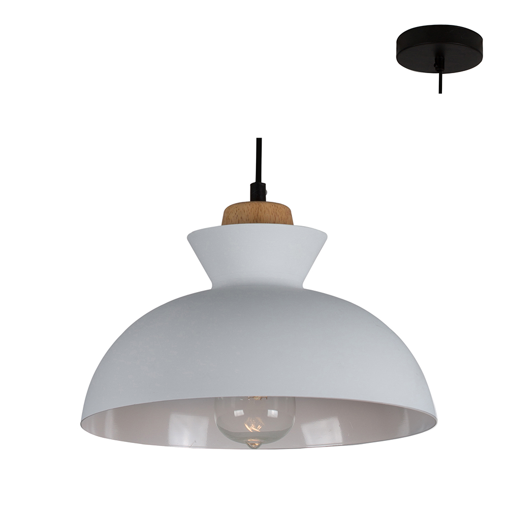 Charlotte pendant white and wood 280mm (P982)