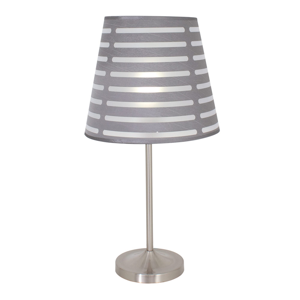 Satin chrome table light with slatted silver fabric shade exl 1xE27 60W (T249)