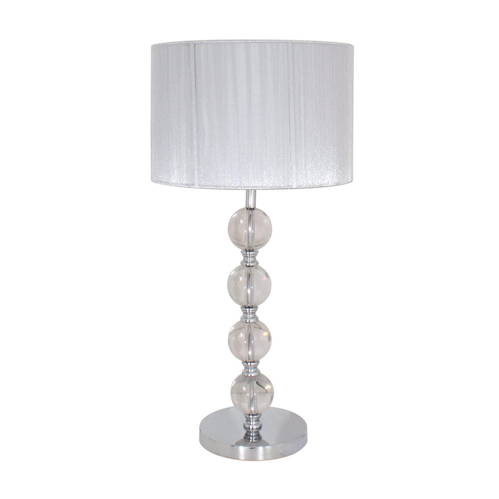 Chrome table light with clear orbs and white string shade exl 1xE27 60W (T250)