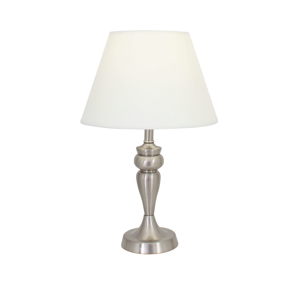 Table lamp satin chrome with cloth shade & switch E14 60W (T308)