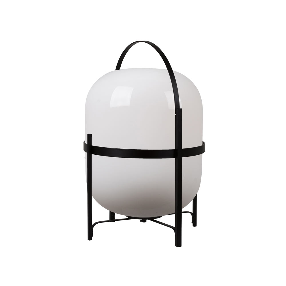 Hallstat Table Lamp Black with Opal Glass 390mm (T545)
