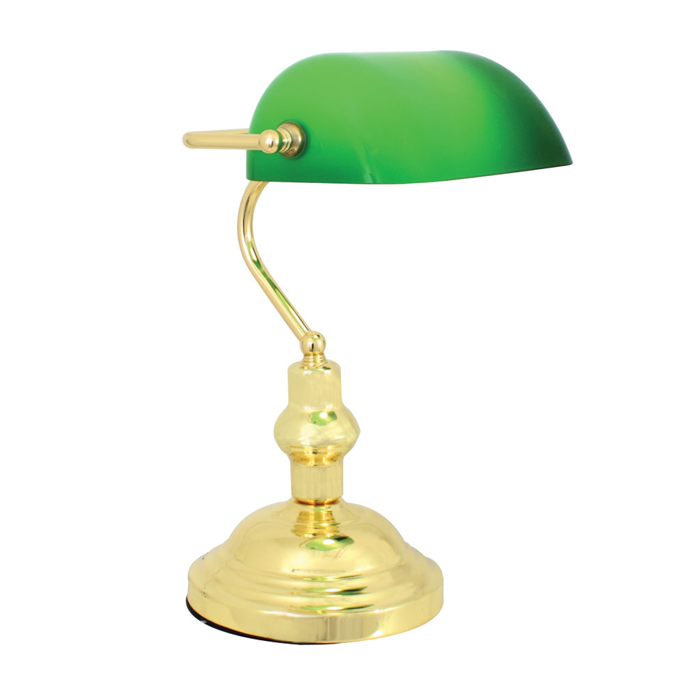 Lawyer's Desk Lamp Polished Brass/Green Shade Excl. 1xE27 60w GLS (T9GNPB)