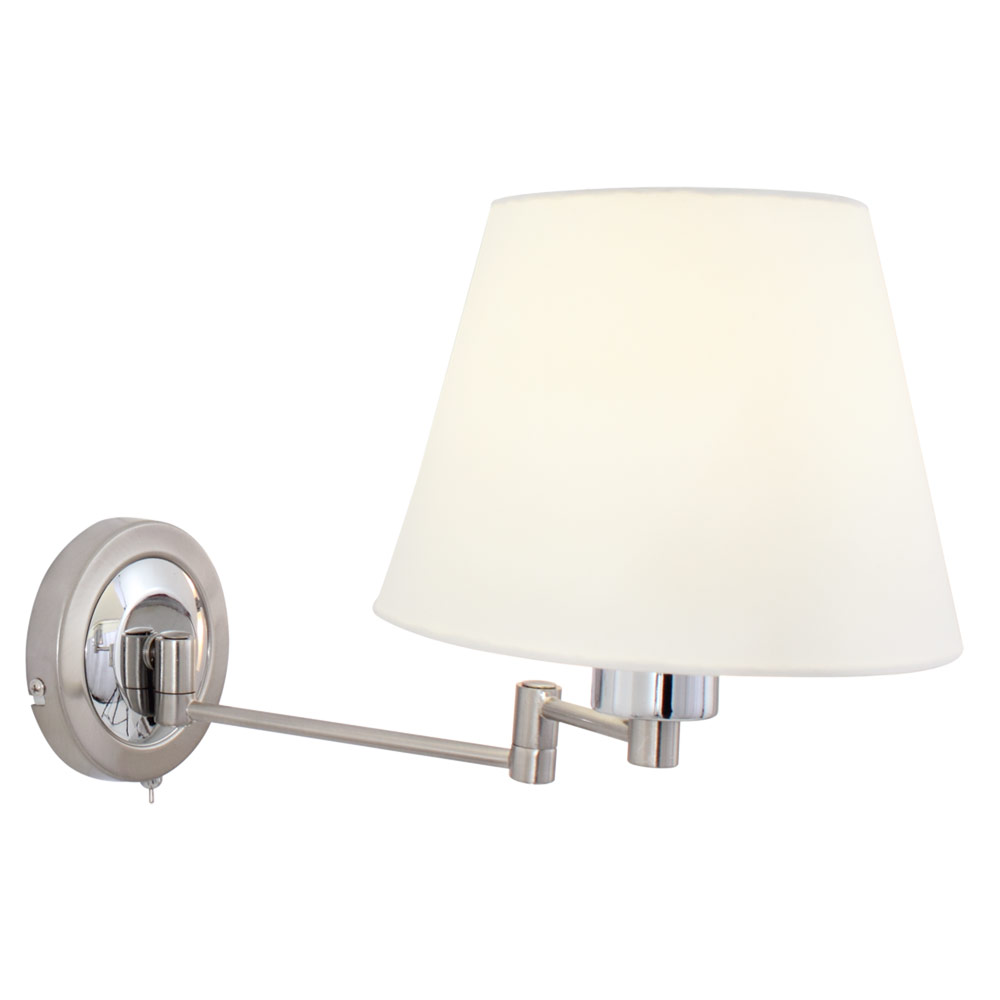 1Lt Wall Light with Cloth Shade - 1LT WALL LAMP WITH CLOTH SHADE & SWITCH S/CHROME E27 60W, W357CSC. (W357)