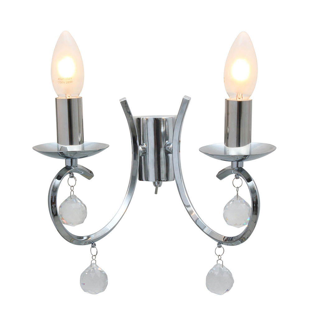 Wall Light 2 Light Crystal/Chrome - Excl. 2xE14 40w Candle (W35CH)