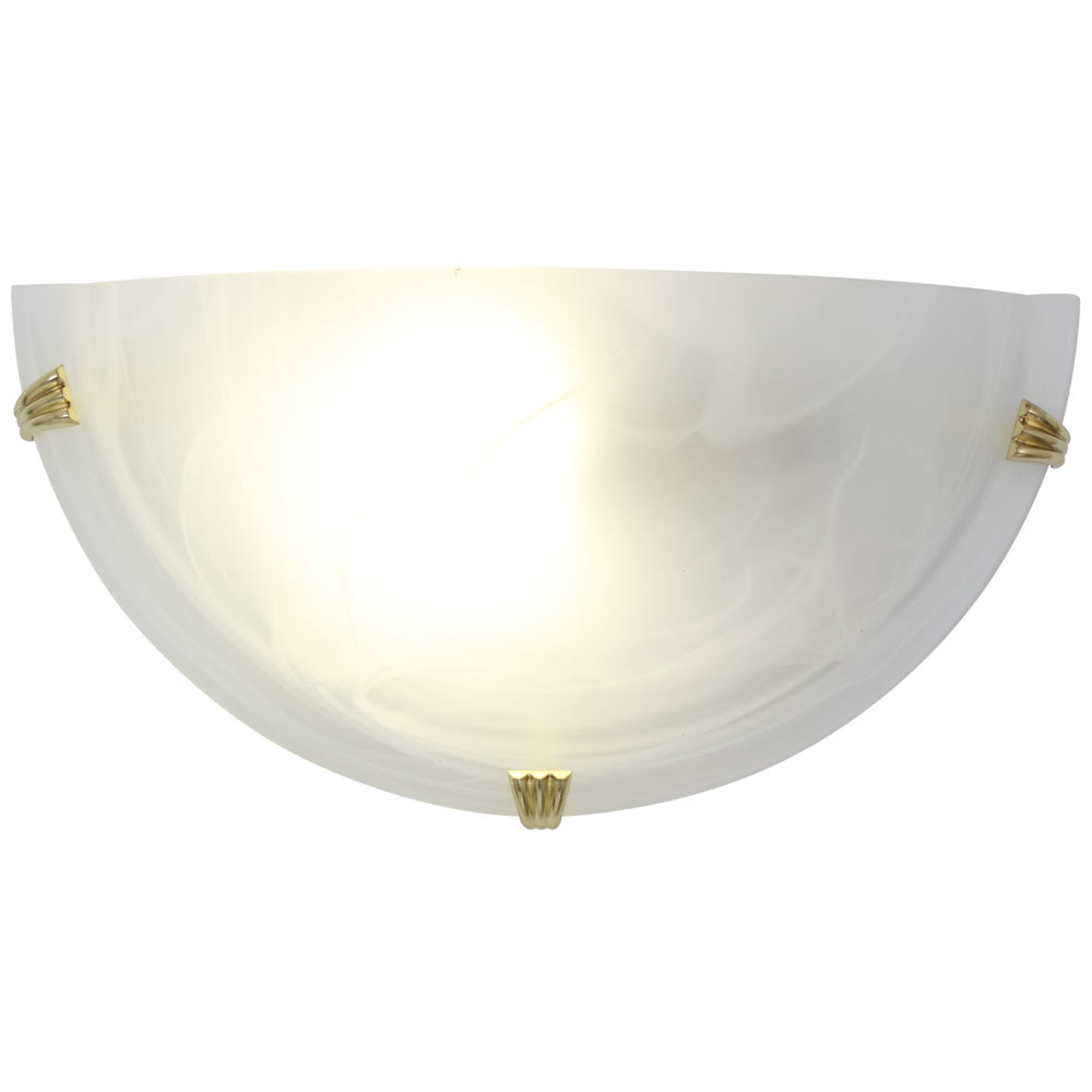 Wall Light White Alabaster Brass Clips 1 x E27 60W - Wall Lamp White Alabaster Brass Clips 1 x E27 60W, W55ABR. (W55ABR)
