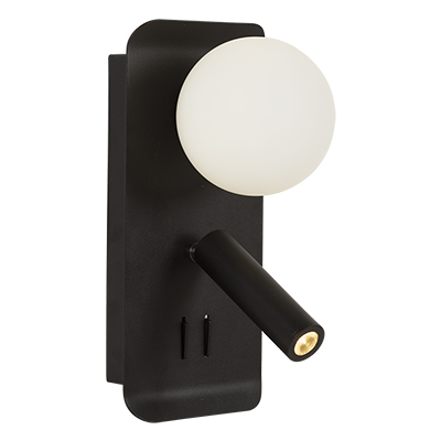 ABC Black Wall Light with USB (W604B)