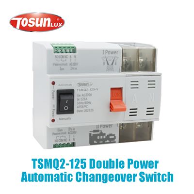 Double Power Automatic Changeover Switch (TSMQ2 Rated Current: 20A, 32A, 40A, 50A, 63A, 80A, 100A, 125A Rated limiting Short Circuit Current: 50kA)